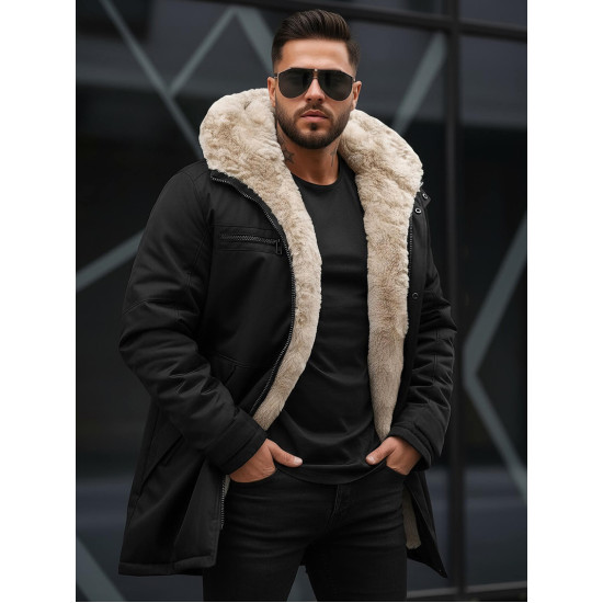 Vyriška juoda žieminė striukė su kailiu Eget JS/22M316/392