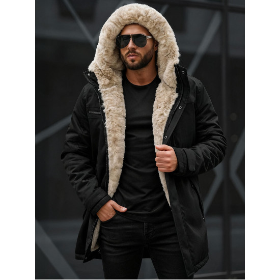 Vyriška juoda žieminė striukė su kailiu Eget JS/22M316/392