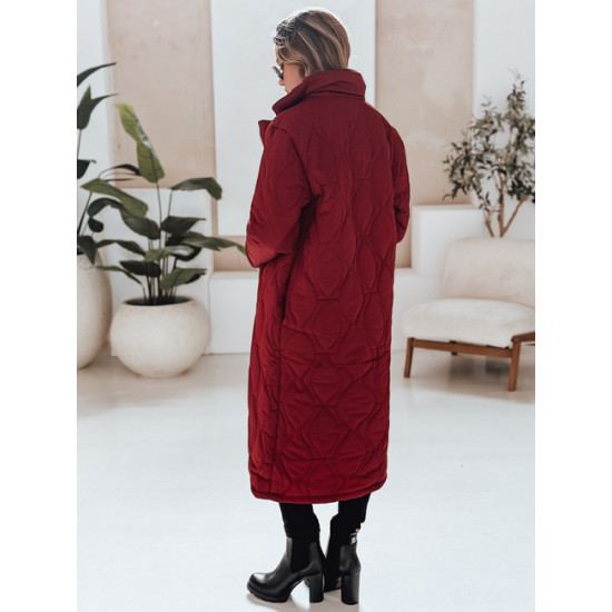 Moteriškas bordo dygsniuotas paltas Dify Moteriškos striukės