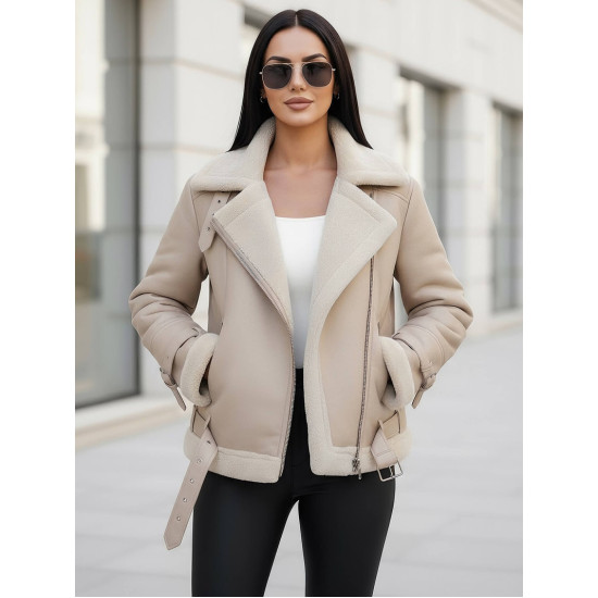 Moteriška rusva odinė striukė su kailiuku Elen JS/11Z8177