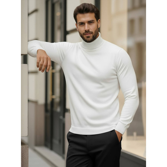 Vyriškas baltas megztinis aukštu kaklu Lenox Megztiniai