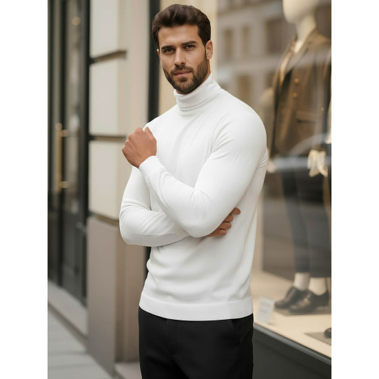 Vyriškas baltas megztinis aukštu kaklu Lenox Megztiniai