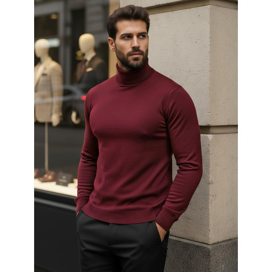 Vyriškas bordo megztinis aukštu kaklu Lenox Megztiniai