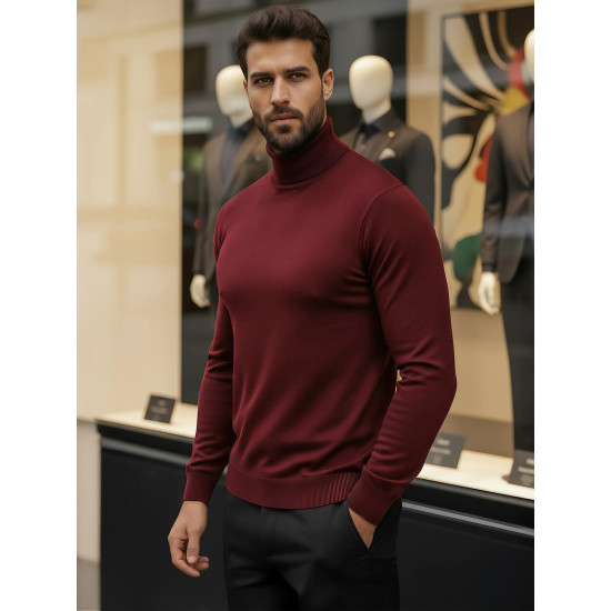 Vyriškas bordo megztinis aukštu kaklu Lenox Megztiniai