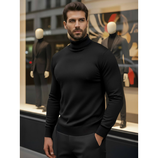 Vyriškas juodas megztinis aukštu kaklu Lenox Megztiniai