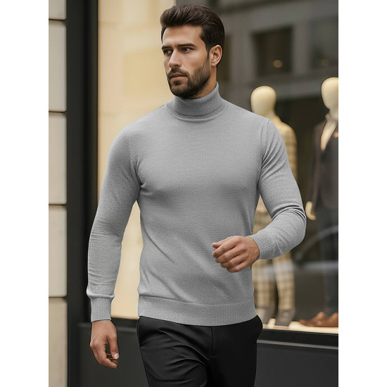 Vyriškas pilkas megztinis aukštu kaklu Lenox Megztiniai