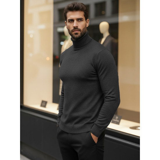 Vyriškas tamsiai pilkas megztinis aukštu kaklu Lenox Megztiniai