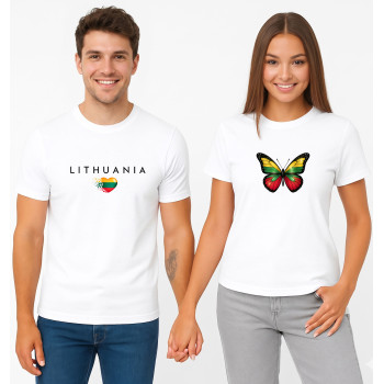 Комплект белых футболок «Lithuania-бабочка» (чёрный)