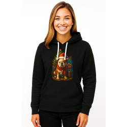 Juodas džemperis su gobtuvu Kalėdinis šuo