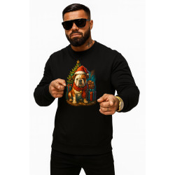 Juodas džemperis be gobtuvo Kalėdinis šuo