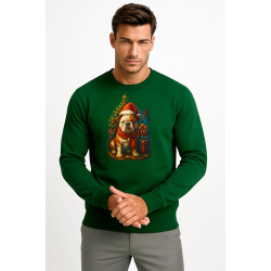 Tamsiai žalias džemperis be gobtuvo Kalėdinis šuo