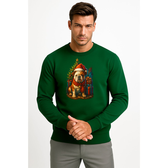 Tamsiai žalias džemperis be gobtuvo Kalėdinis šuo