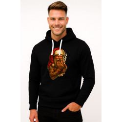 Juodas džemperis su gobtuvu Kalėdų senelis su cigaru