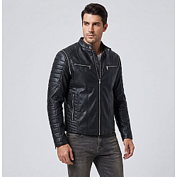 Men's Black Leather Jacket by Trouble