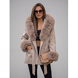 Mika Women's Gray Coat with Fur Trim