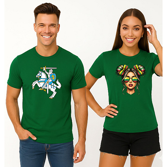 Dark Green T-Shirt Set: Vytis and Lietuvaitė