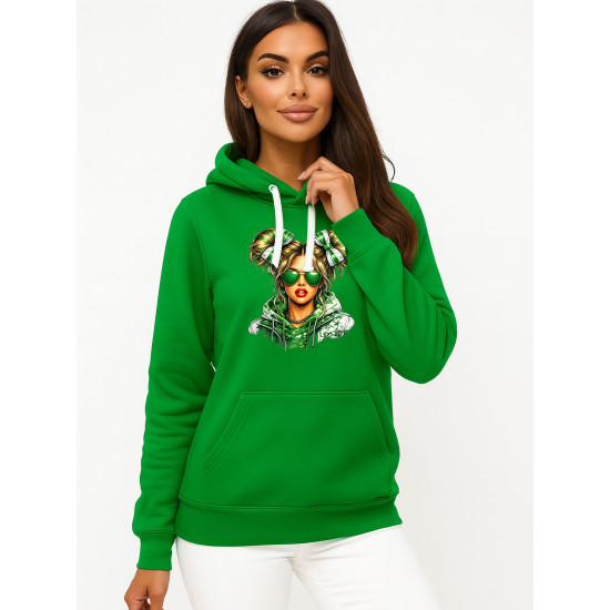 Moteriškas žalias džemperis su gobtuvu Lietuvaitė su džemperiu Džemperiai su spauda