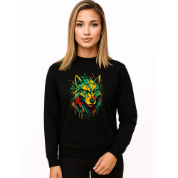 Moteriškas juodas džemperis be gobtuvo Geometrinis vilkas