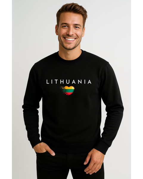 Vyriškas juodas džemperis Lithuania (balta)
