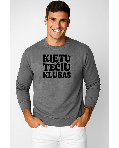 Vyriškas tamsiai pilkas džemperis be gobtuvo Kietų tėčių klubas (juodas)