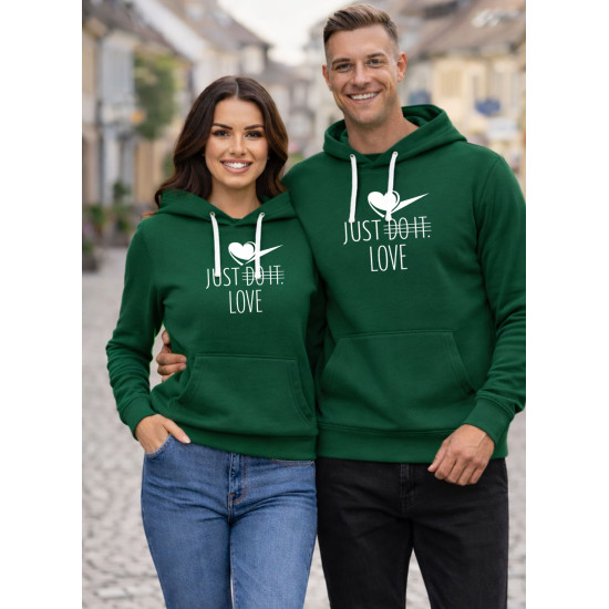 Tamsiai žali džemperiai su gobtuvu Just do it (baltas) Džemperiai su gobtuvu