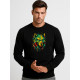 Men's black hoodless sweater with geometric wolf design