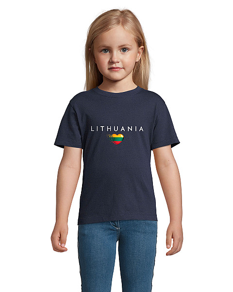 Vaikiški tamsiai mėlyni marškinėliai Lithuania (baltas)