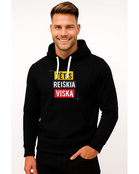 Vyriškas juodas džemperis su gobtuvu Tėtis reiškai viską