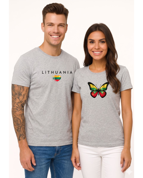 Pilkų marškinėlių komplektas Lithuania-drugelis (juoda)