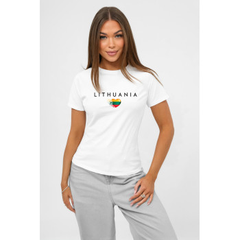 Damska biała koszulka „Lithuania” (czarna)
