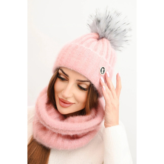 Moteriška rožinės spalvos kepurė ir šalikas Nora