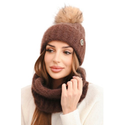 Brązowy damski kapelusz i szalik Nora