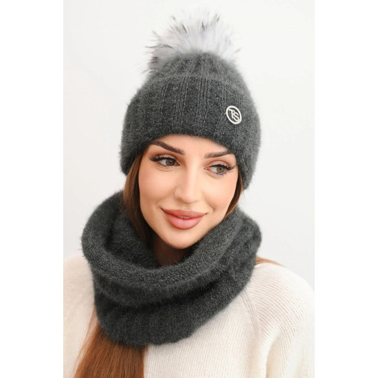 Moteriška šviesiai tamsiai pilkos spalvos kepurė ir šalikas Nora