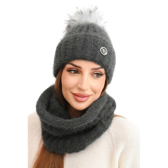 Moteriška šviesiai tamsiai pilkos spalvos kepurė ir šalikas Nora