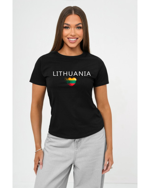 Moteriški juodi marškinėliai Lithuania (baltas)
