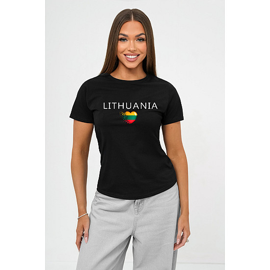 Moteriški juodi marškinėliai Lithuania (baltas)