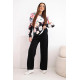 Moteriškas juodas komplektas su plačiomis kelnėmis Flowers