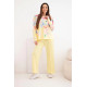 Żółty komplet damski z szerokimi spodniami Kwiaty