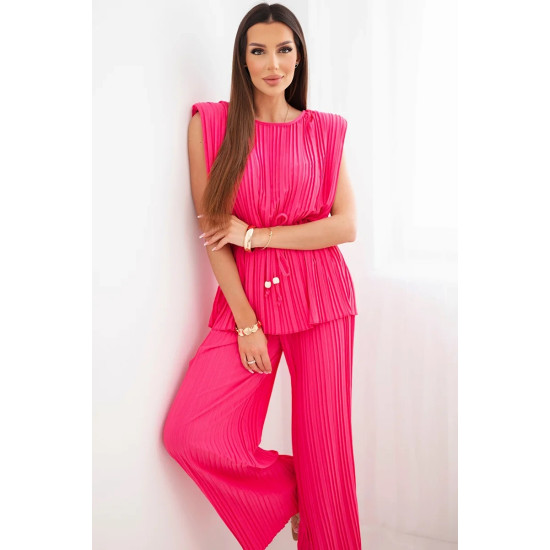 Sieviešu spilgti rozā plisēts komplekts Nici Sieviešu uzvalki