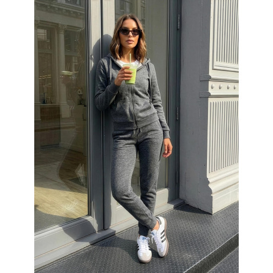 Tamsiai pilkas moteriškas komplektas su gobtuvu Kornel Moteriški komplektai