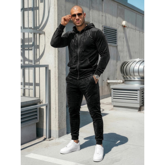 Juodas vyriškas veliūrinis komplektas Silk Sportiniai kostiumai Premium