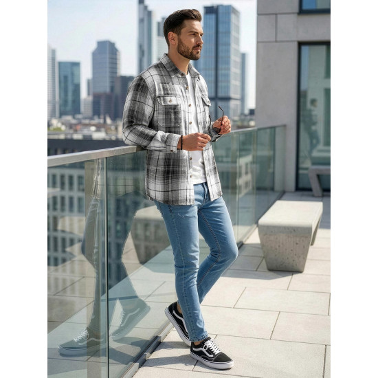 Vyriški balti/juodi flaneliniai marškiniai Cory Marškiniai