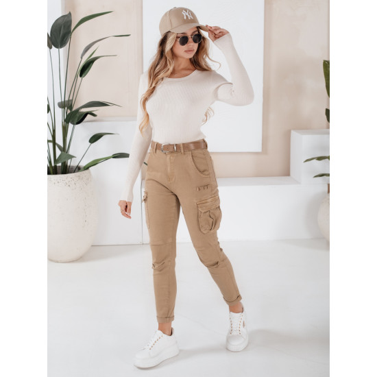 Moteriškos rudos spalvos kelnės Cargo