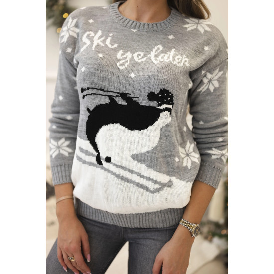 Moteriškas pilkas kalėdinis megztinis Ski