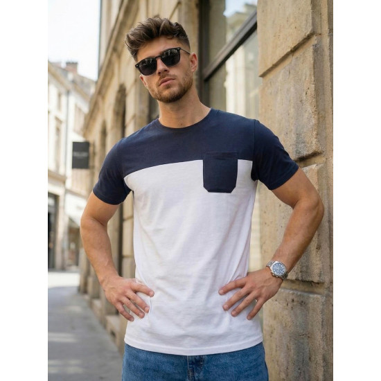 Vyriški balti/tamsiai mėlyni marškinėliai Billy Marškinėliai