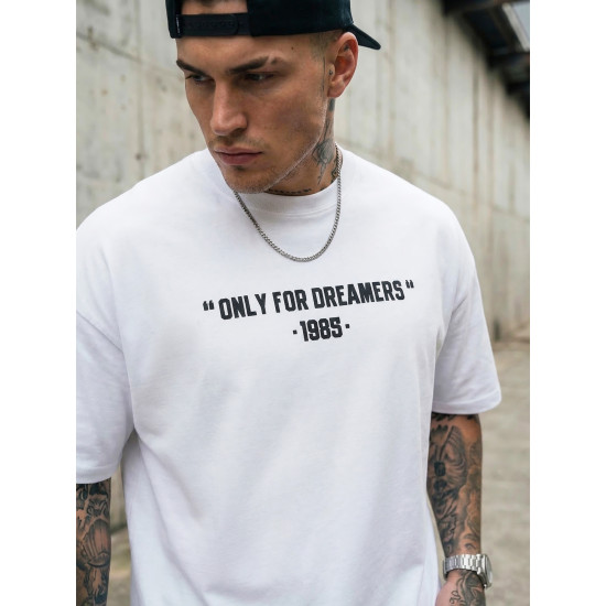 Vyriški balti oversize marškinėliai Dreamers Marškinėliai su užrašais