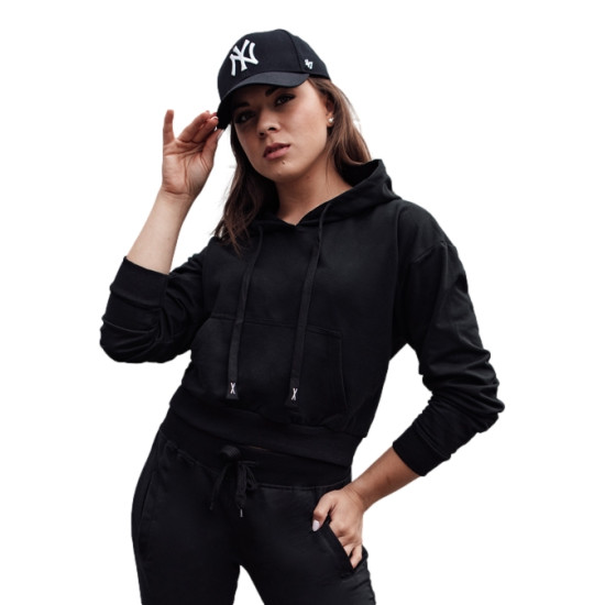 Moteriškas juodas džemperis su gobtuvu Trend