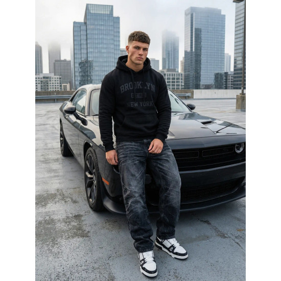 Juodas džemperis su gobtuvu Brooklyn Džemperiai su gobtuvu