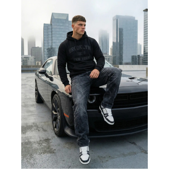 Juodas džemperis su gobtuvu Brooklyn Džemperiai su gobtuvu