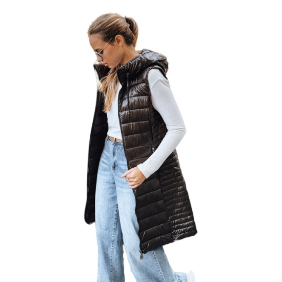 Moteriška juoda liemenė su gobtuvu Warm